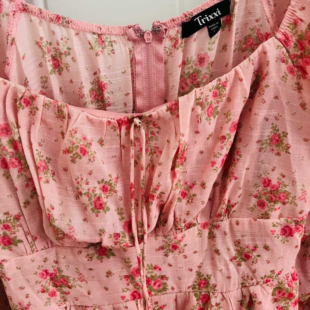 trixxi pretty pink floral print long sleeve romper size large - Picture 4 of 8